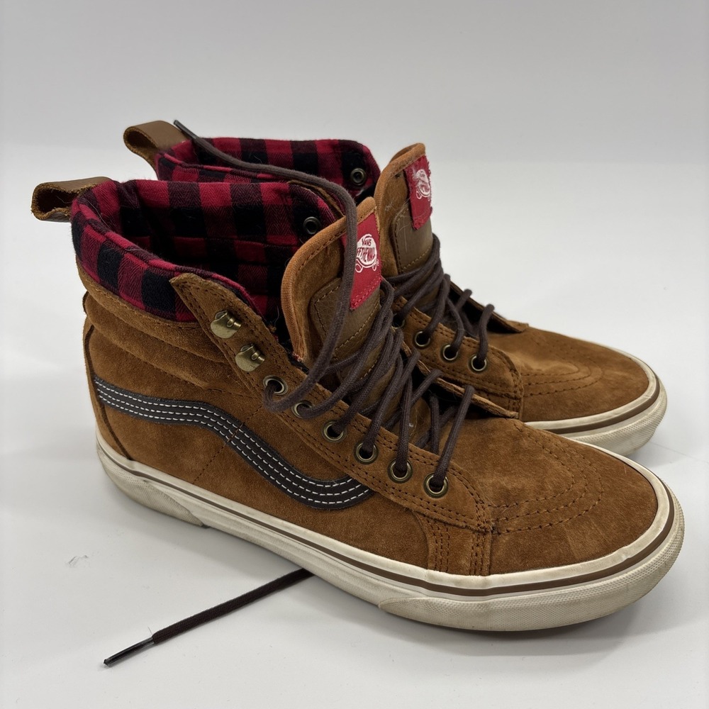 Vans Sk8-Hi MTE Glazed Ginger Suede Plaid Flannel Men 8.5 Women 10 Sneakers
